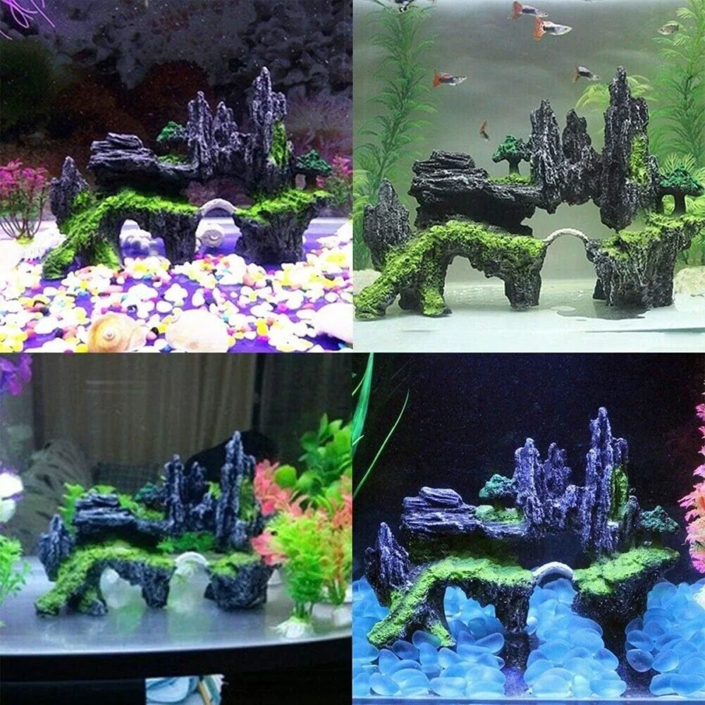 Aquarium Decoration Rock Cave Stone Ornament Fish Tank Mountain View Decor