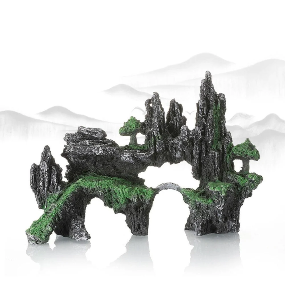 Aquarium Decoration Rock Cave Stone Ornament Fish Tank Mountain View Decor