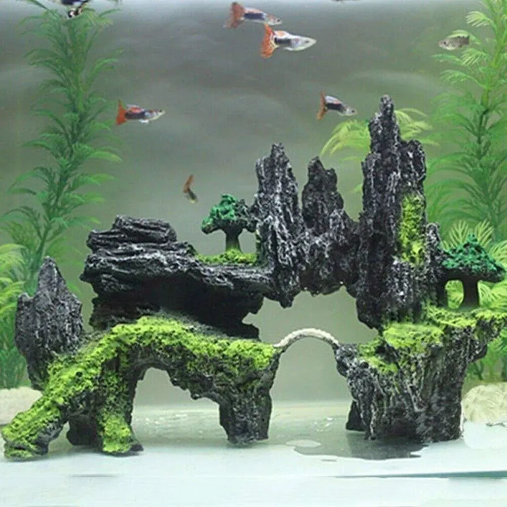 Aquarium Decoration Rock Cave Stone Ornament Fish Tank Mountain View Decor