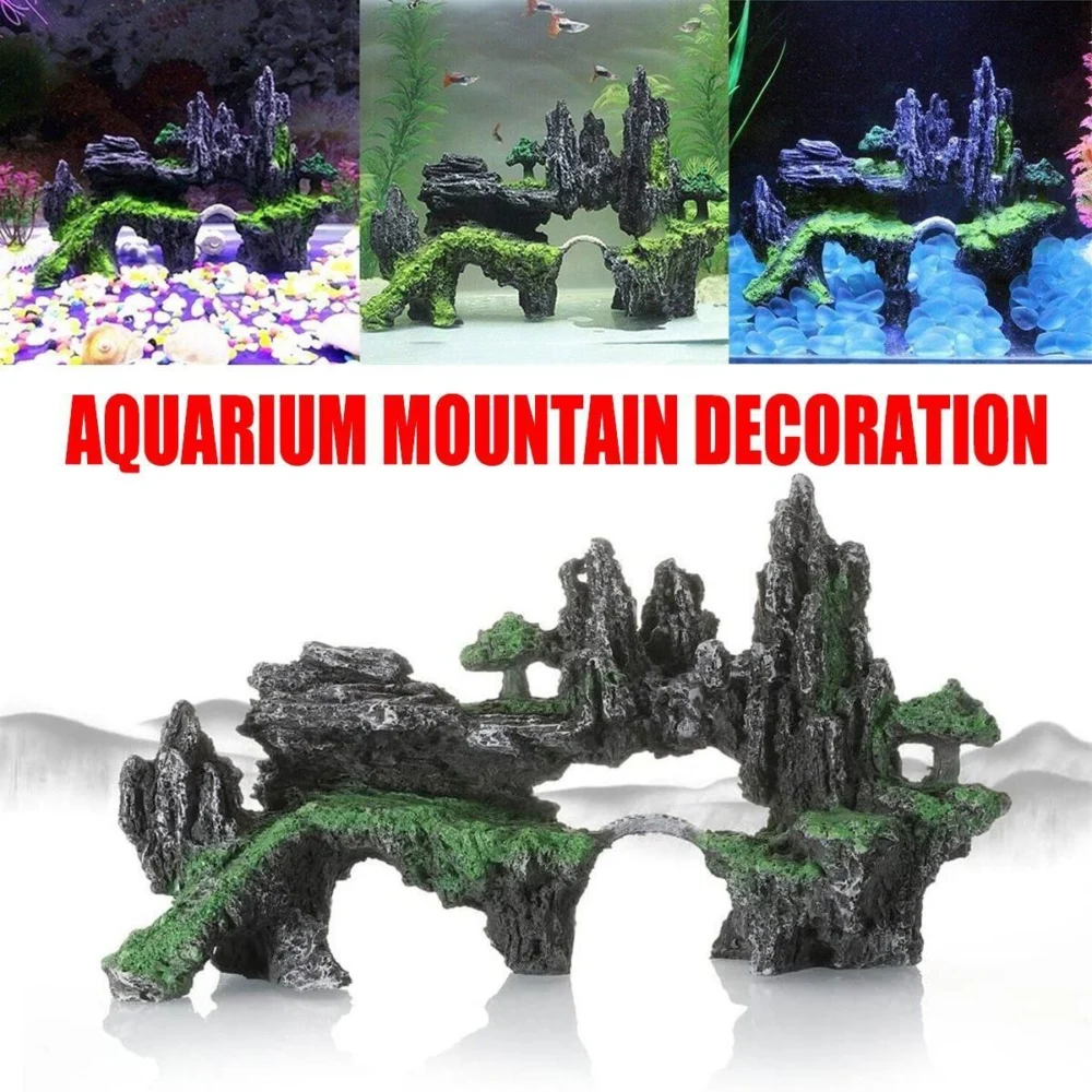 Aquarium Decoration Rock Cave Stone Ornament Fish Tank Mountain View Decor