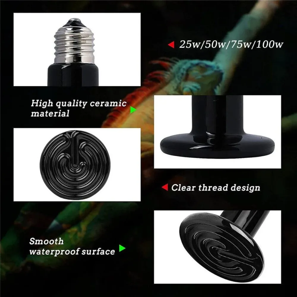2X Ceramic Infrared Heat Lamp Bulbs for Reptiles and Terrariums - 25W-2PCS