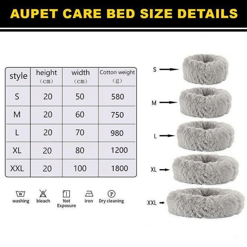 L-70CM Dog Cat Pet Calming Bed Washable ZIPPER Cover Warm Soft Plush Round