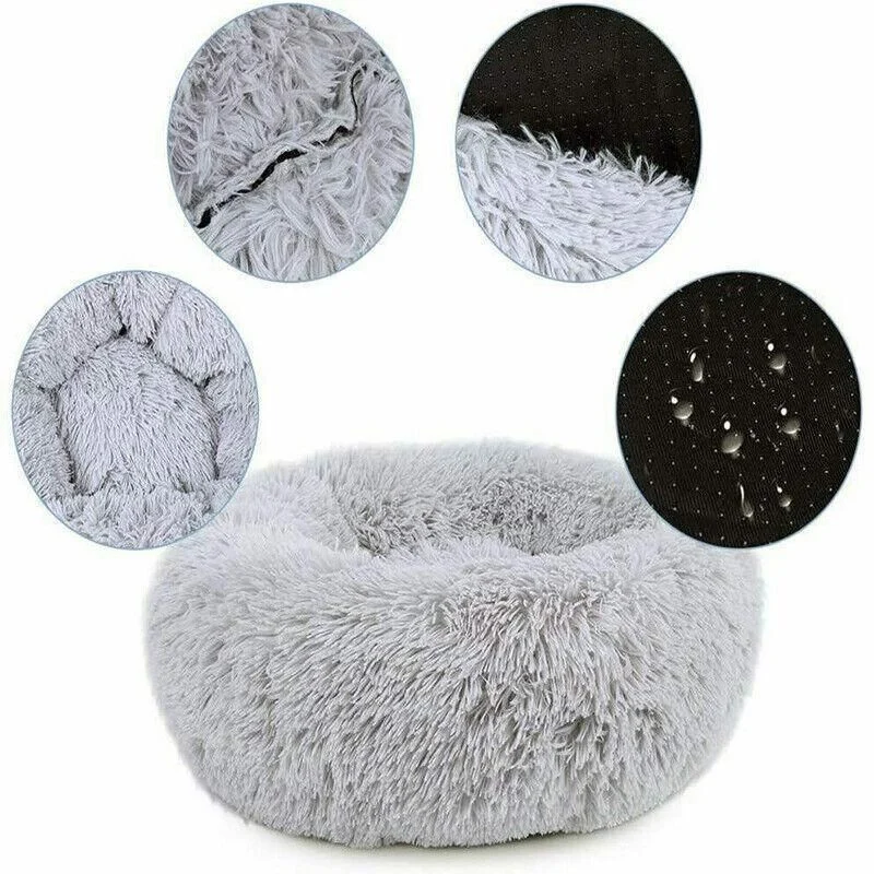 L-70CM Dog Cat Pet Calming Bed Washable ZIPPER Cover Warm Soft Plush Round