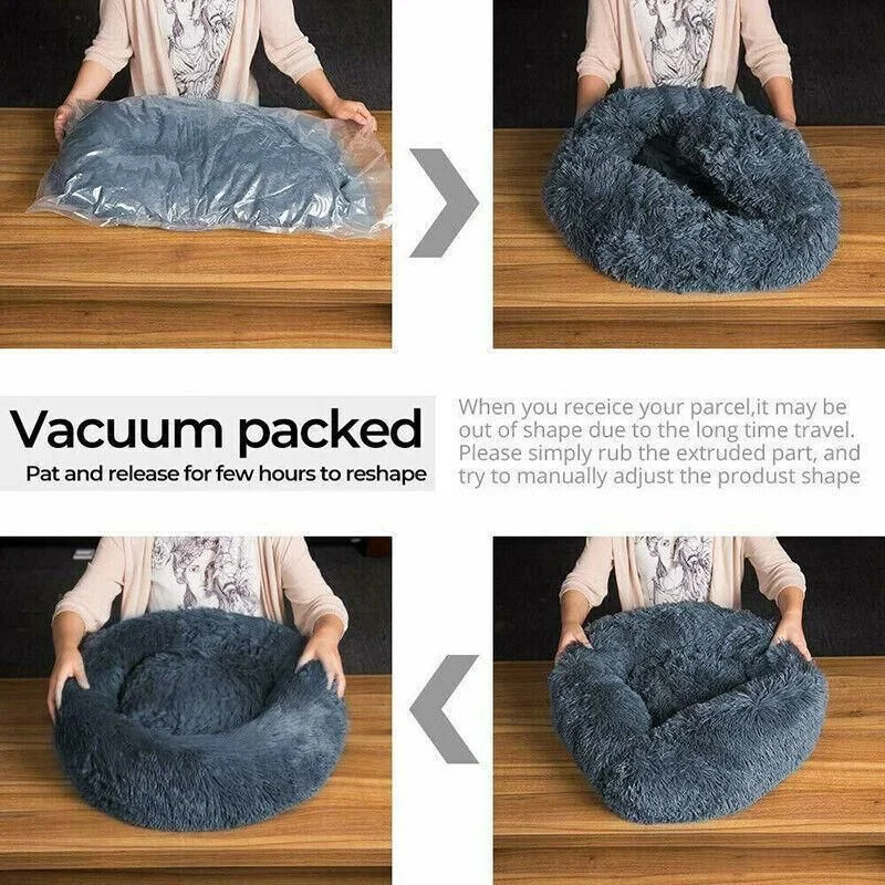 L-70CM Dog Cat Pet Calming Bed Washable ZIPPER Cover Warm Soft Plush Round