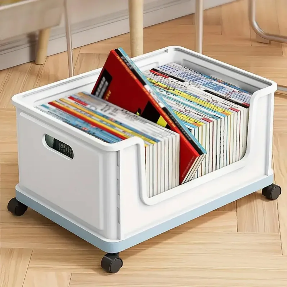 Under Desk Book Storage Box w/ Wheels Movable Classroom Student Organiser Rack