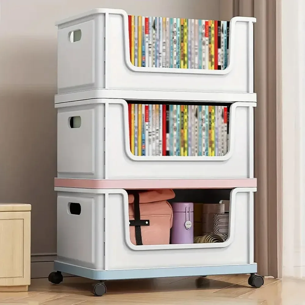 Under Desk Book Storage Box w/ Wheels Movable Classroom Student Organiser Rack
