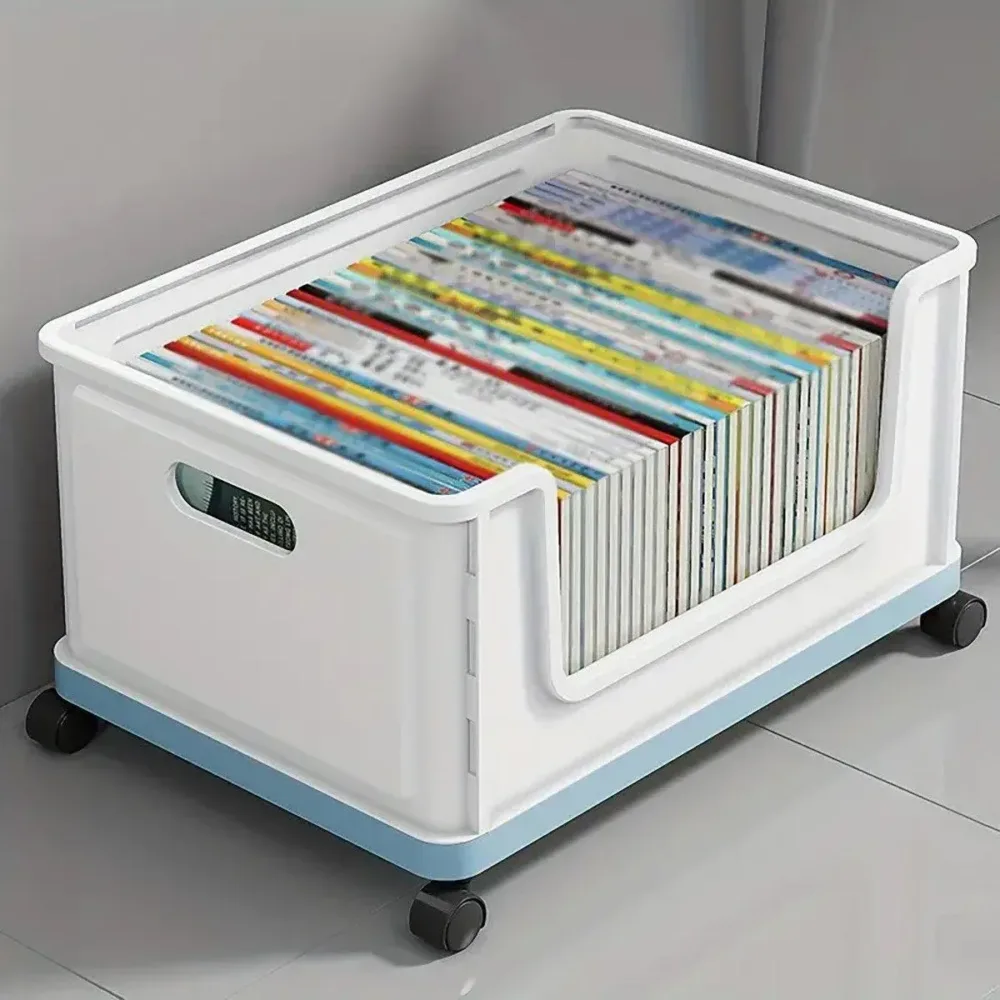 Under Desk Book Storage Box w/ Wheels Movable Classroom Student Organiser Rack