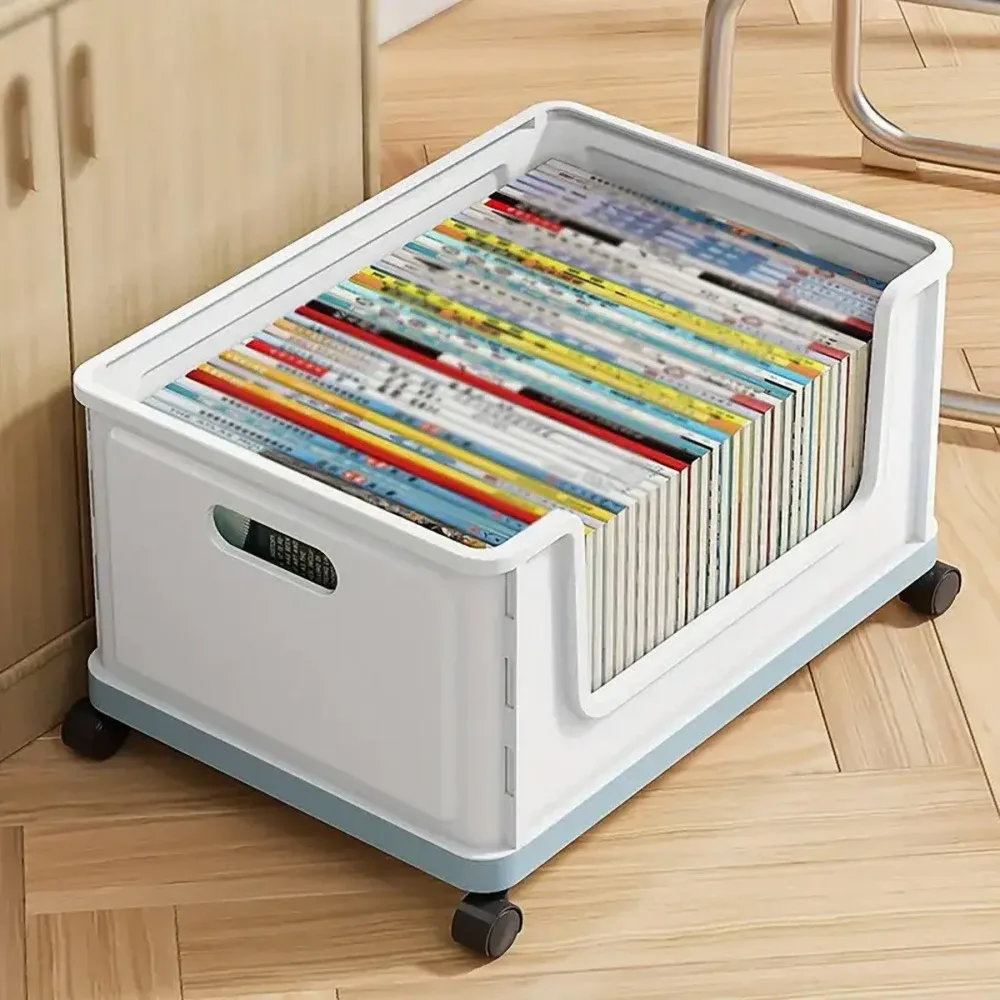 Under Desk Book Storage Box w/ Wheels Movable Classroom Student Organiser Rack