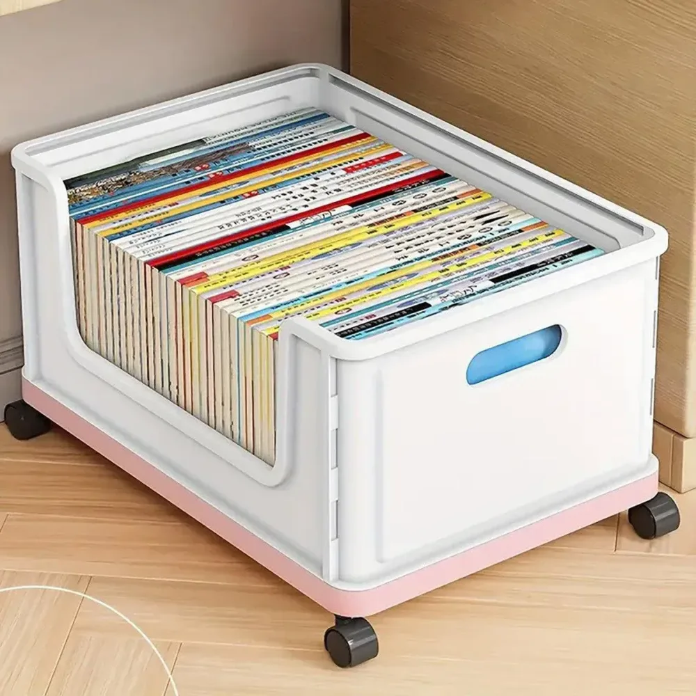 Under Desk Book Storage Box w/ Wheels Movable Classroom Student Organiser Rack