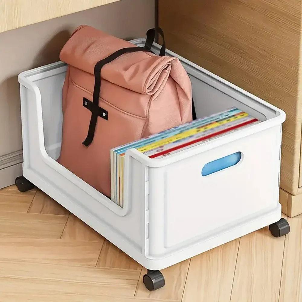 Under Desk Book Storage Box w/ Wheels Movable Classroom Student Organiser Rack