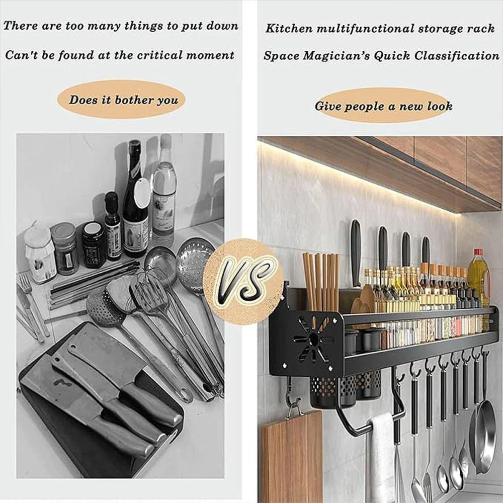 Perforation Free Kitchen Storage Rack Wall Hanging Chopsticks Knife Holder
