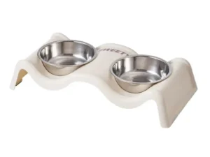 Pet Bowls Stainless Steel Double Bowl Wavy Cat Dog Feeding Dish Nonslip Base