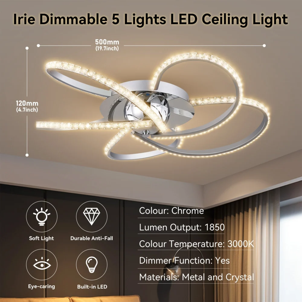 Irie Dimmable 5 Lights LED Ceiling Light - Chrome