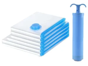Vacuum Compression Storage Bags 7 pc Set (6 Bags + Hand Pump) for Clothes Quilts