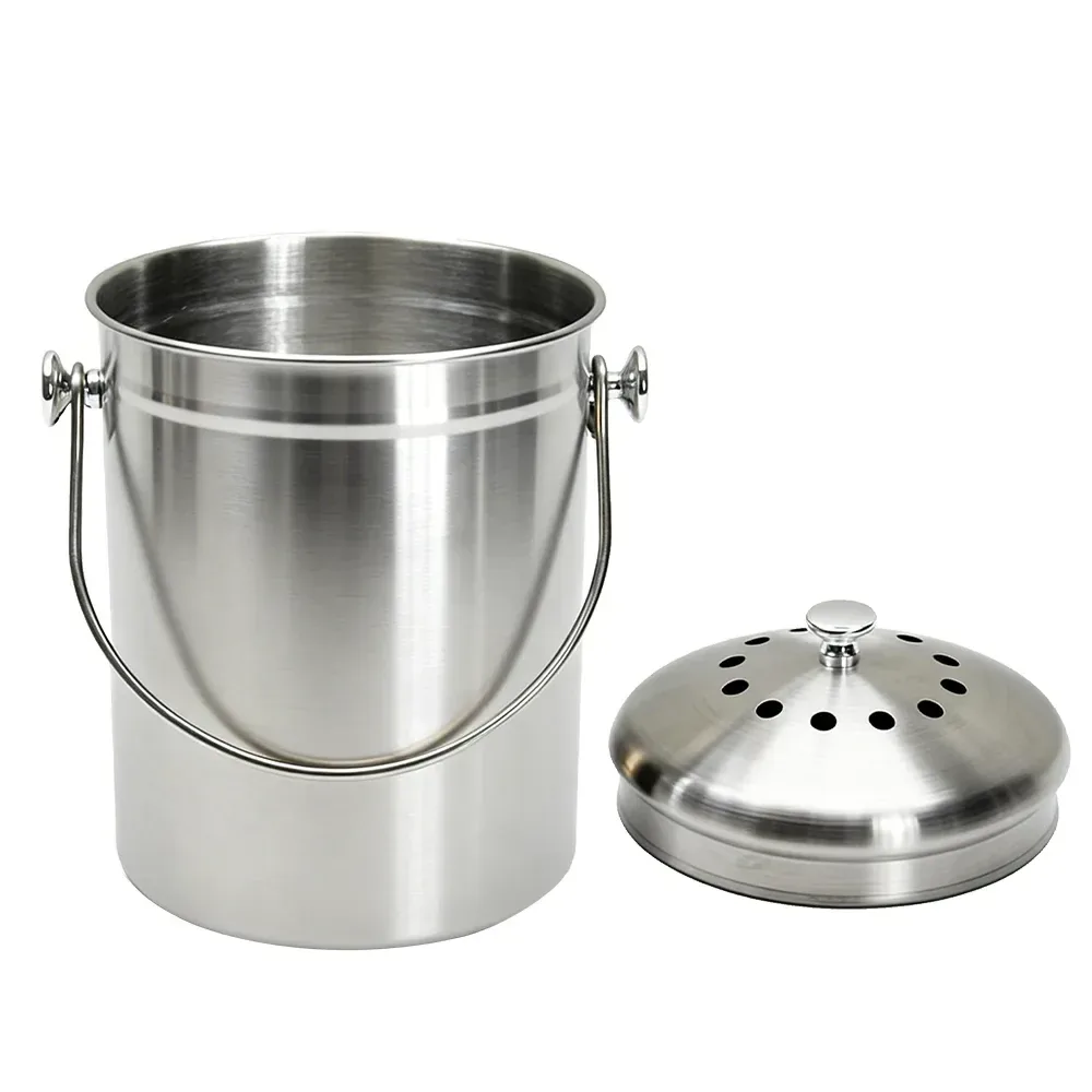 5L Compost Bin Kitchen Countertop Stainless Steel Composter Bucket w/ Lid &