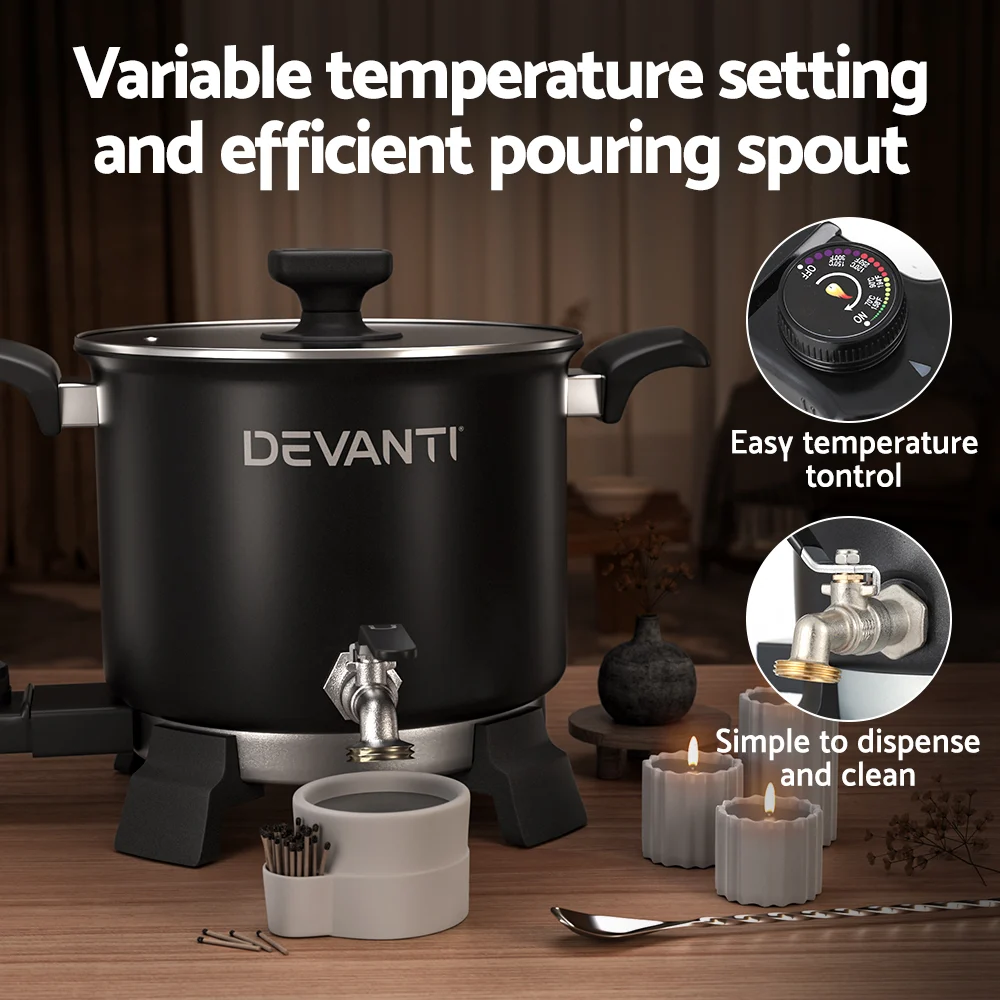 Devanti 5L Wax Melter Candle Making 1200W Melting Pot Furnace Quick Pour Spout