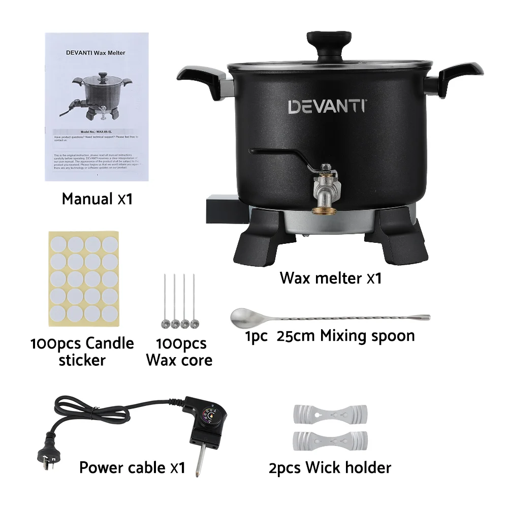 Devanti 5L Wax Melter Candle Making 1200W Melting Pot Furnace Quick Pour Spout