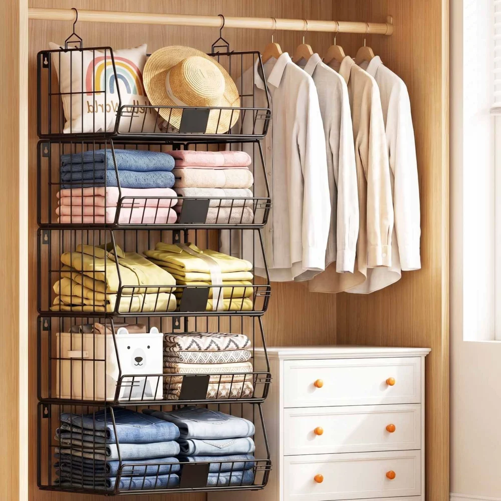 Artiss 5 Tier Stackable Closet Organizers & Storage Closet Hanging Storage