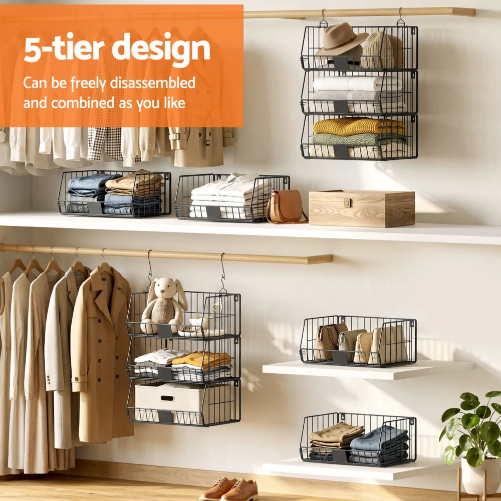 Artiss 5 Tier Stackable Closet Organizers & Storage Closet Hanging Storage