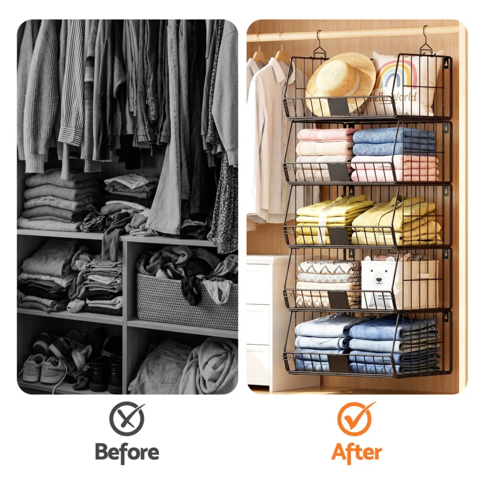 Artiss 5 Tier Stackable Closet Organizers & Storage Closet Hanging Storage