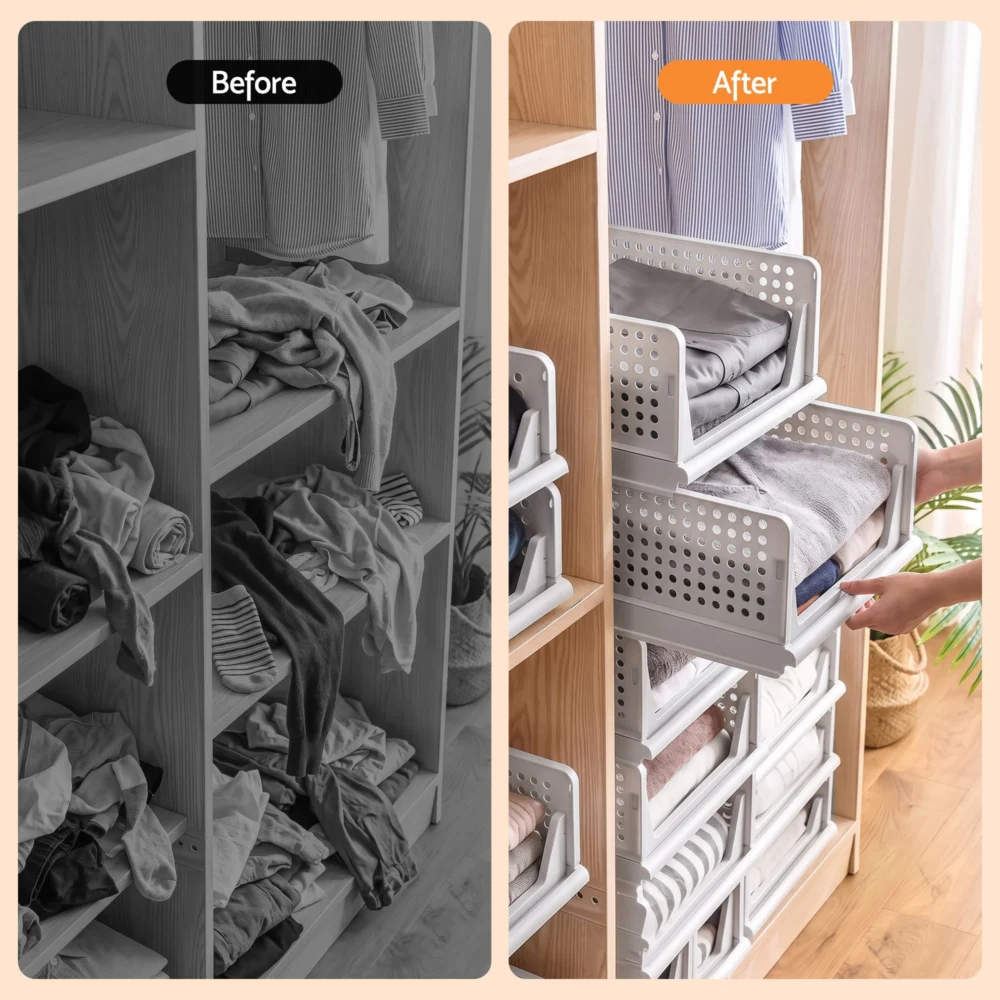 Artiss 5 Pack Stackable Plastic Storage Foldable Closet Organizers