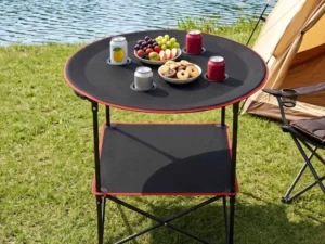 Weisshorn Folding Camping Table with 4 Cup Holders Metal Oxford 73CM Black