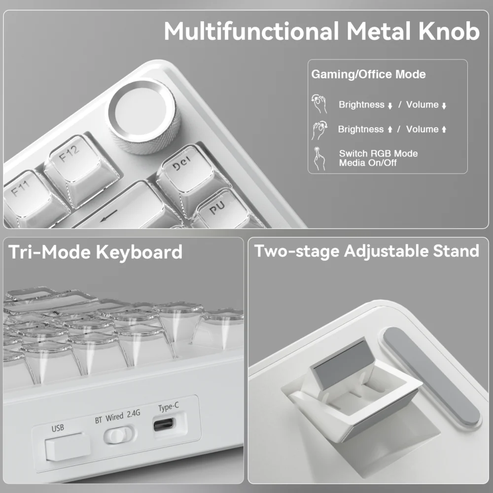 SOLAKAKA A75 75% Gasket Mechanical Keyboard Tri-Mode Hot-Swap Knob
