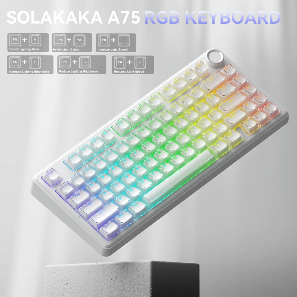 SOLAKAKA A75 75% Gasket Mechanical Keyboard Tri-Mode Hot-Swap Knob