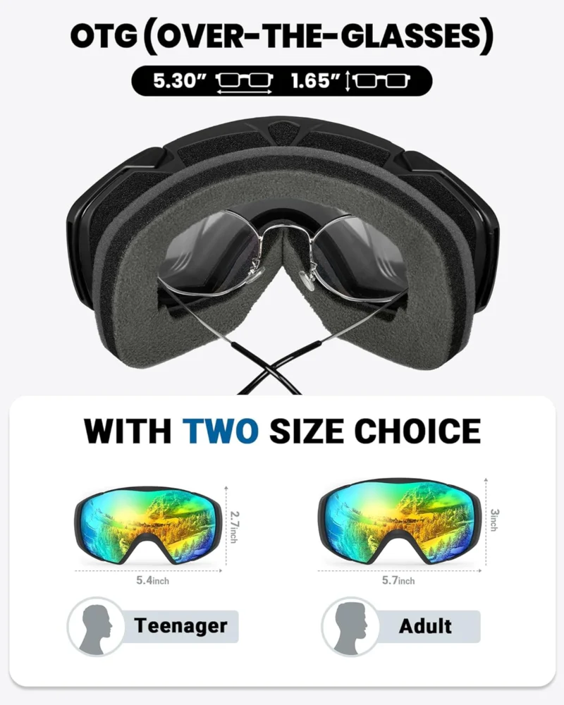 OutdoorMaster Ski Goggles w/ Cover Snowboard Snow Goggles OTG Anti-Fog -100% UV