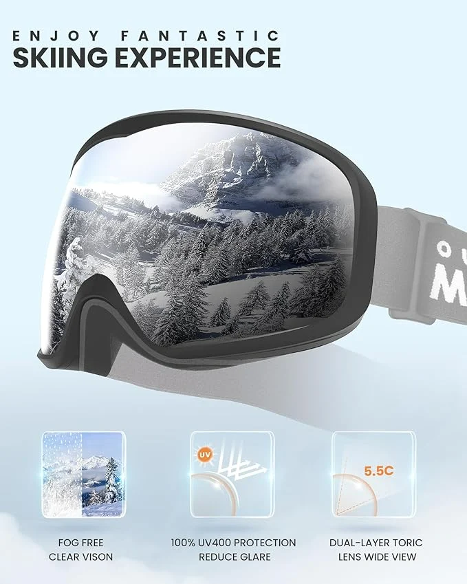 OutdoorMaster Owl Ski Goggles OTG, Snow Snowboard Goggles for Men Women Youth