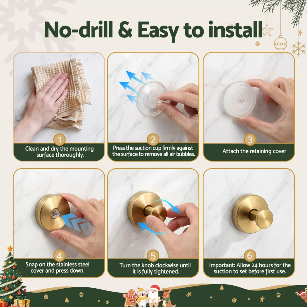 Jingle Jollys 2x Vacuum Suction Cup Christmas Wreath Hook Stainless Steel Heavy