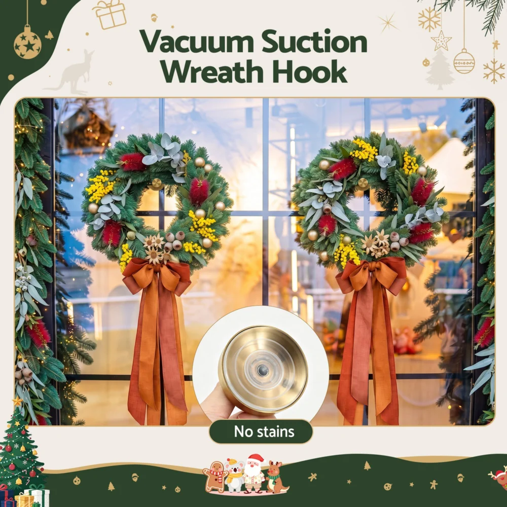 Jingle Jollys 2x Vacuum Suction Cup Christmas Wreath Hook Stainless Steel Heavy