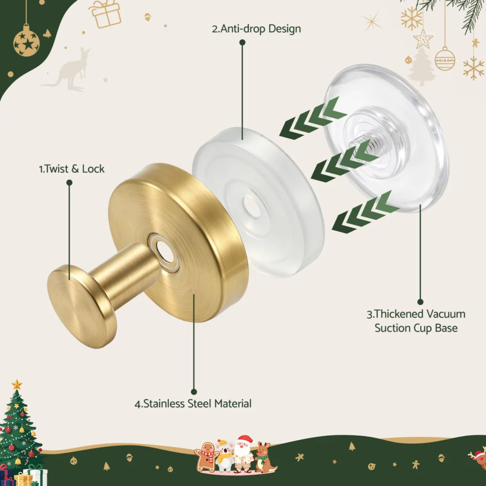 Jingle Jollys 2x Vacuum Suction Cup Christmas Wreath Hook Stainless Steel Heavy