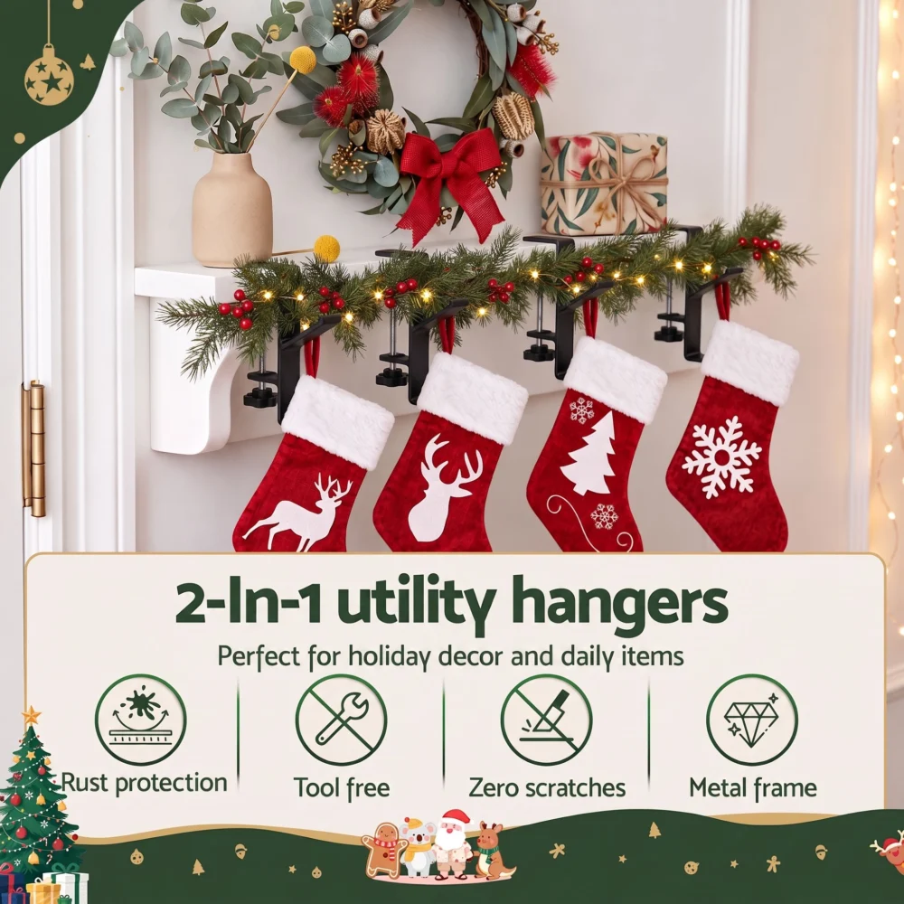 Jingle Jollys Christmas Stocking Set 4 Velvet Stockings 46.5cm & 4 No-Drill