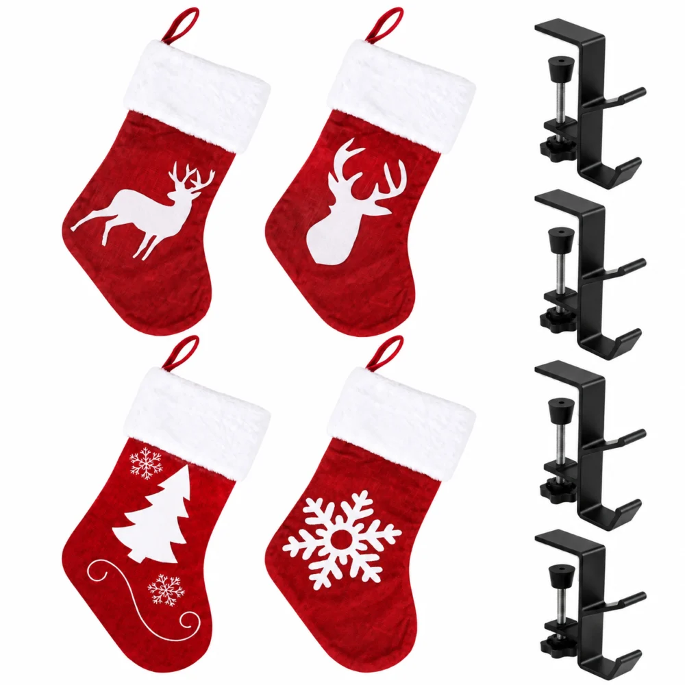 Jingle Jollys Christmas Stocking Set 4 Velvet Stockings 46.5cm & 4 No-Drill
