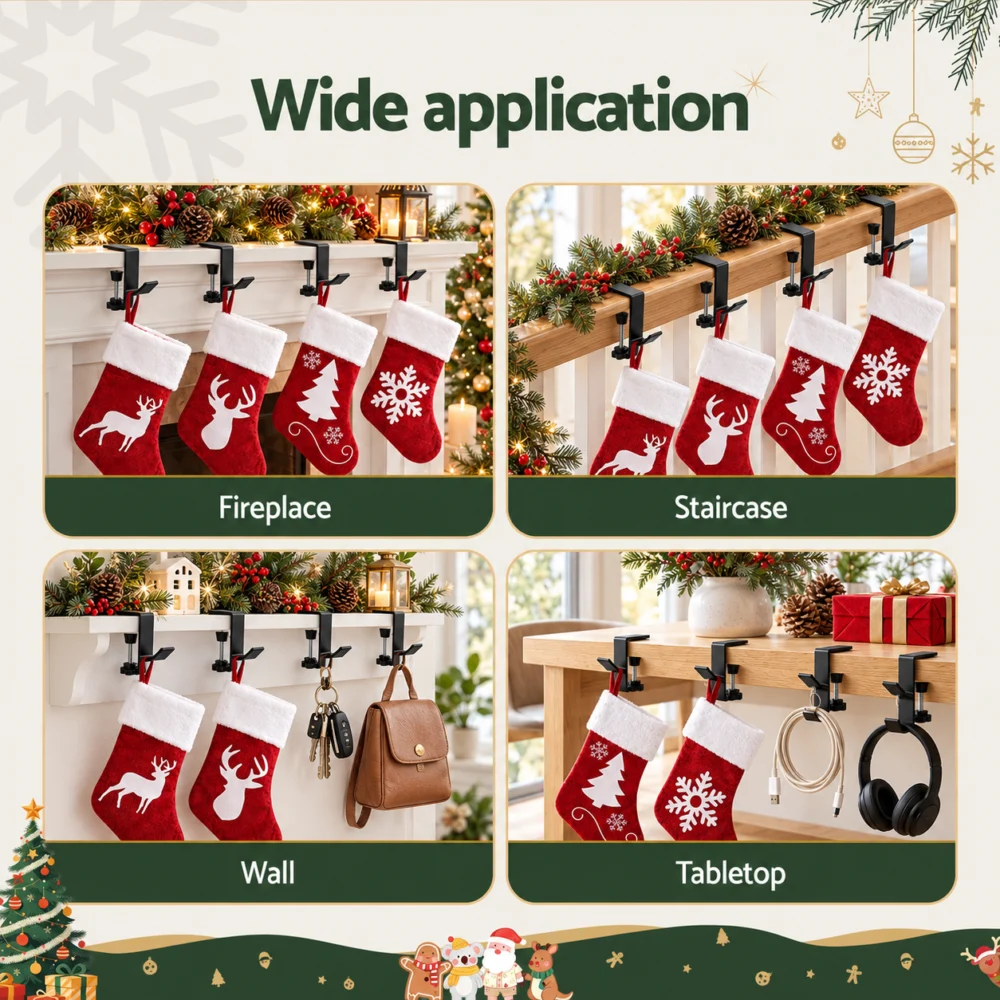 Jingle Jollys Christmas Stocking Set 4 Velvet Stockings 46.5cm & 4 No-Drill
