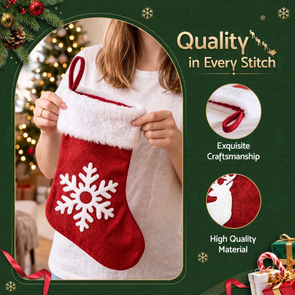 Jingle Jollys Christmas Stocking Set 4 Velvet Stockings 46.5cm & 4 No-Drill