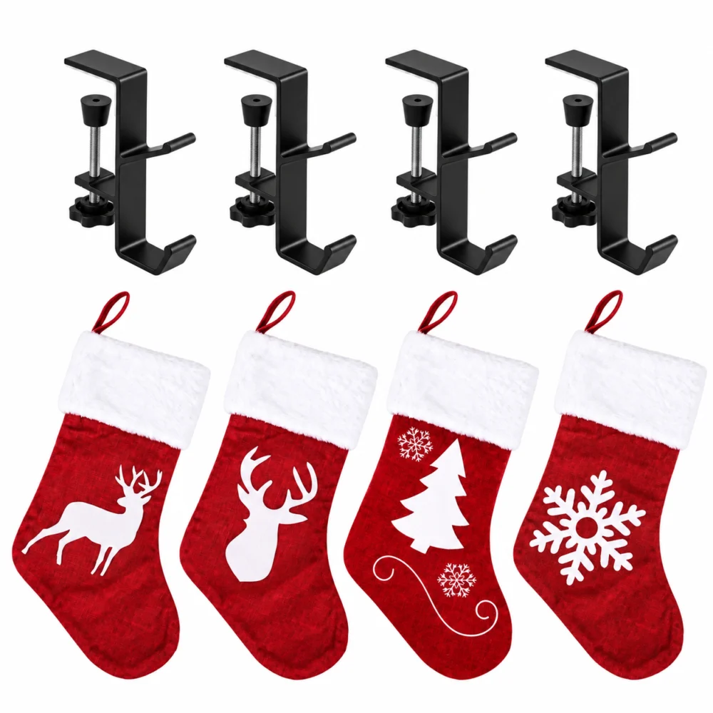 Jingle Jollys Christmas Stocking Set 4 Velvet Stockings 46.5cm & 4 No-Drill