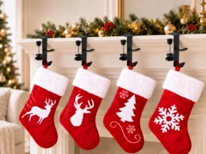 Jingle Jollys Christmas Stocking Set 4 Velvet Stockings 46.5cm & 4 No-Drill