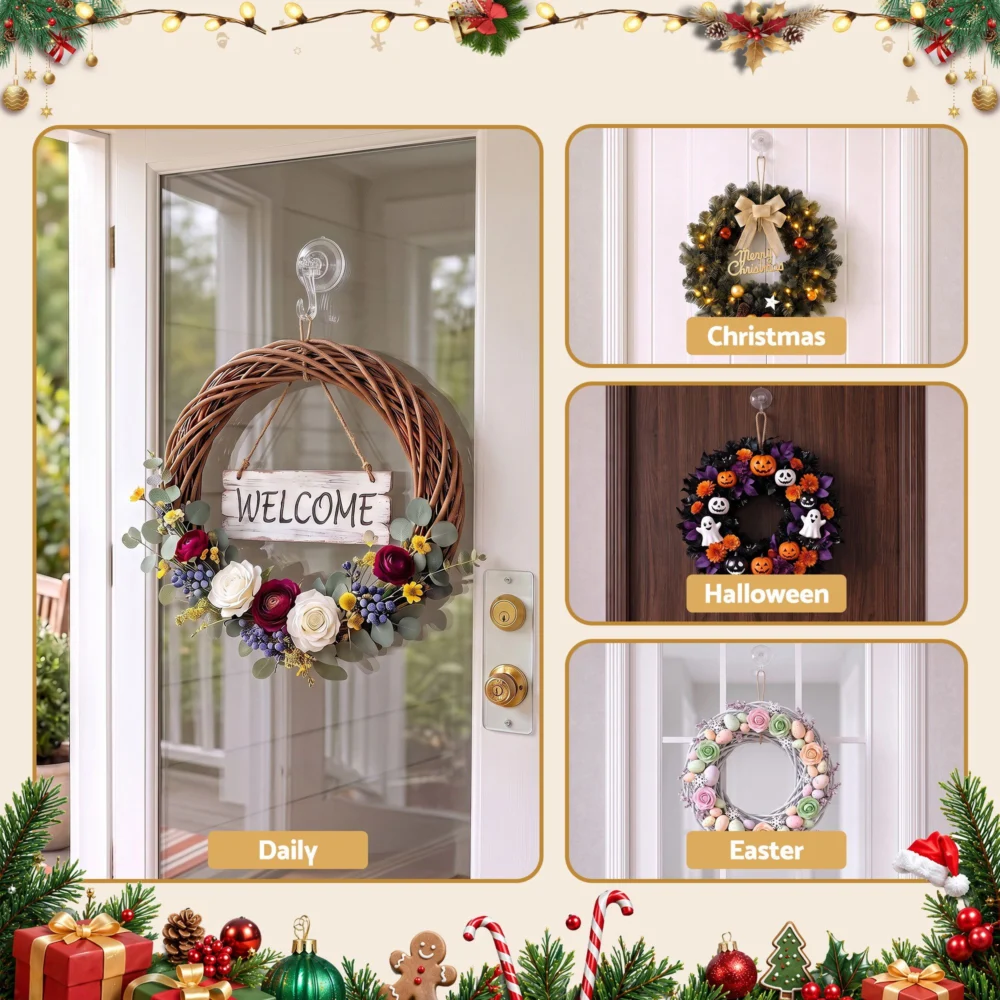 Jingle Jollys 2x Suction Cup Hooks Heavy Duty Christmas Wreath Hanger Window 5kg