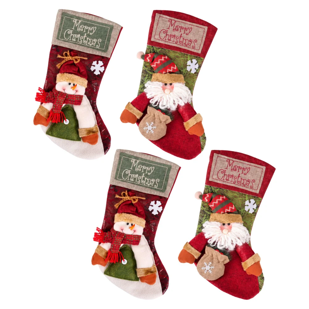 Jingle Jollys 4PCS Christmas Stockings Large 3D Plush Santa Snowman 43.5cm