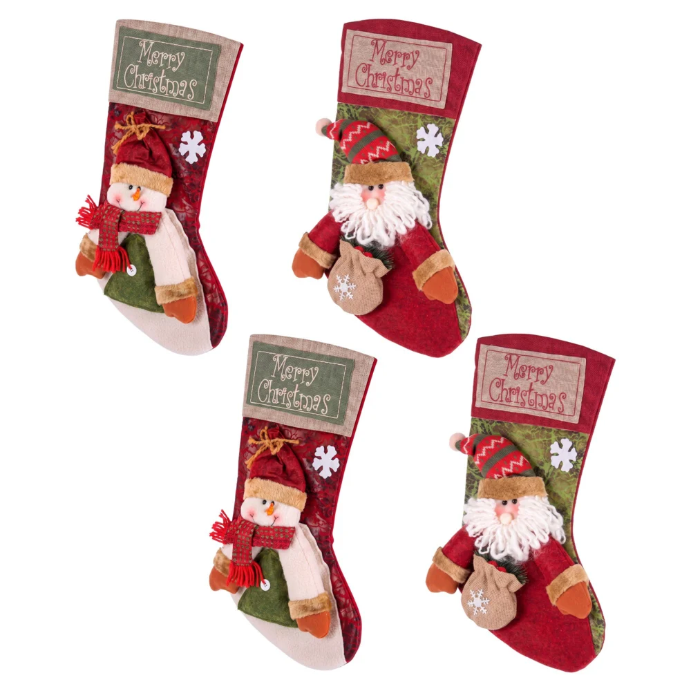 Jingle Jollys 4PCS Christmas Stockings Large 3D Plush Santa Snowman 43.5cm