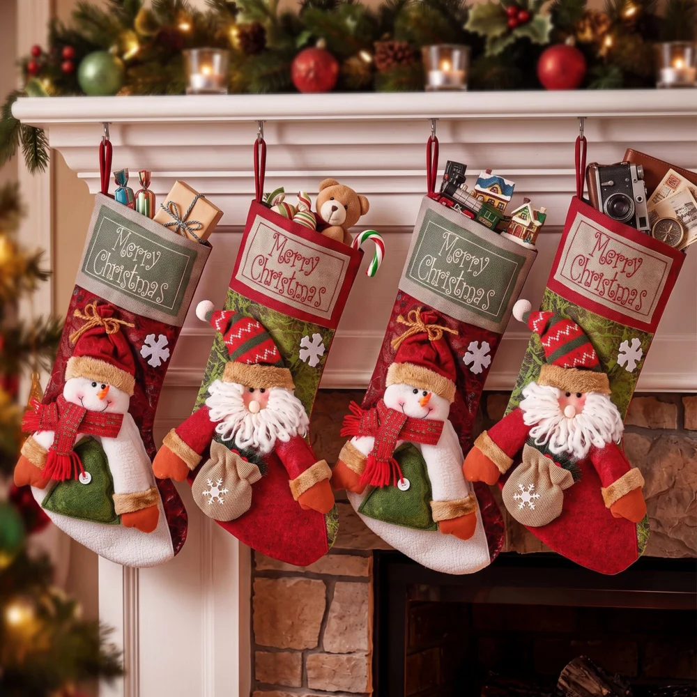Jingle Jollys 4PCS Christmas Stockings Large 3D Plush Santa Snowman 43.5cm