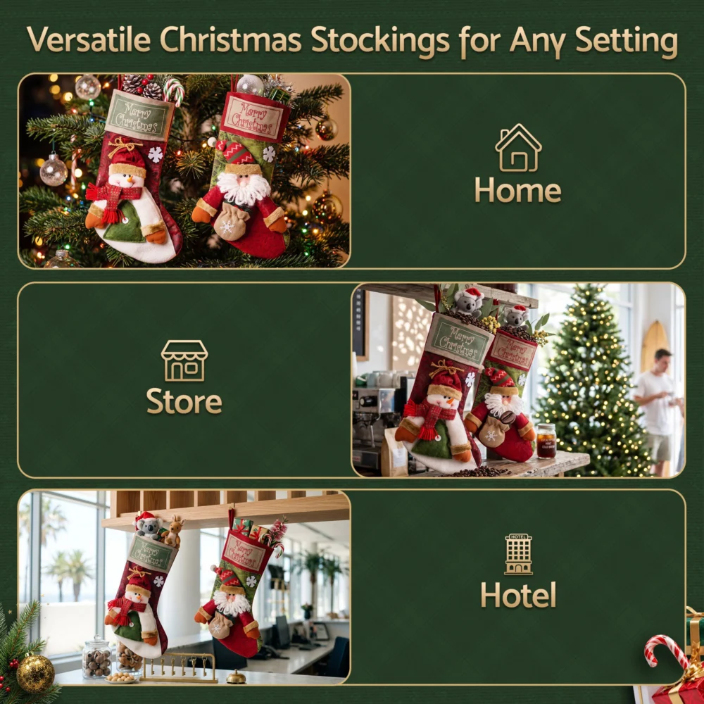 Jingle Jollys 4PCS Christmas Stockings Large 3D Plush Santa Snowman 43.5cm