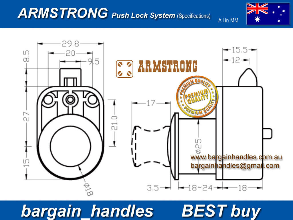 8x Armstrong 5100Z.MN Push Knob Latch Lock – Matte Nickel | Caravan / Cabinet / Door