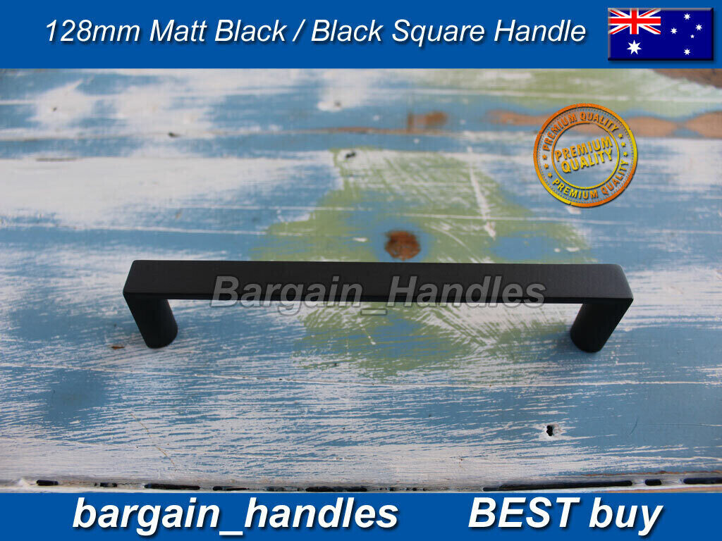 Matte Black Pull handles D-Square Kitchen Cabinet Door Drawer Dallas Black - 128mm