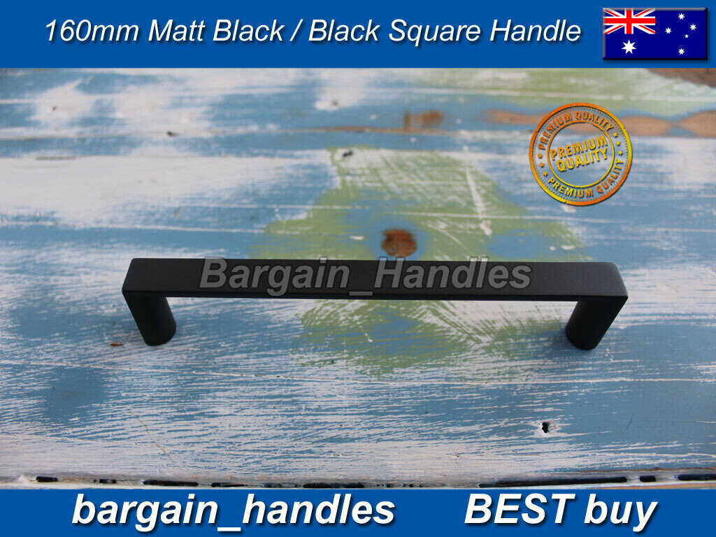 Matte Black Pull handles D-Square Kitchen Cabinet Door Drawer Dallas Black - 160mm