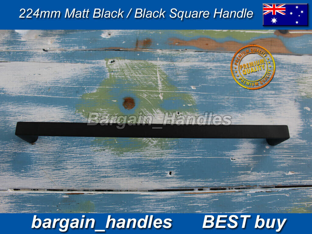 Matte Black Pull handles D-Square Kitchen Cabinet Door Drawer Dallas Black - 224mm