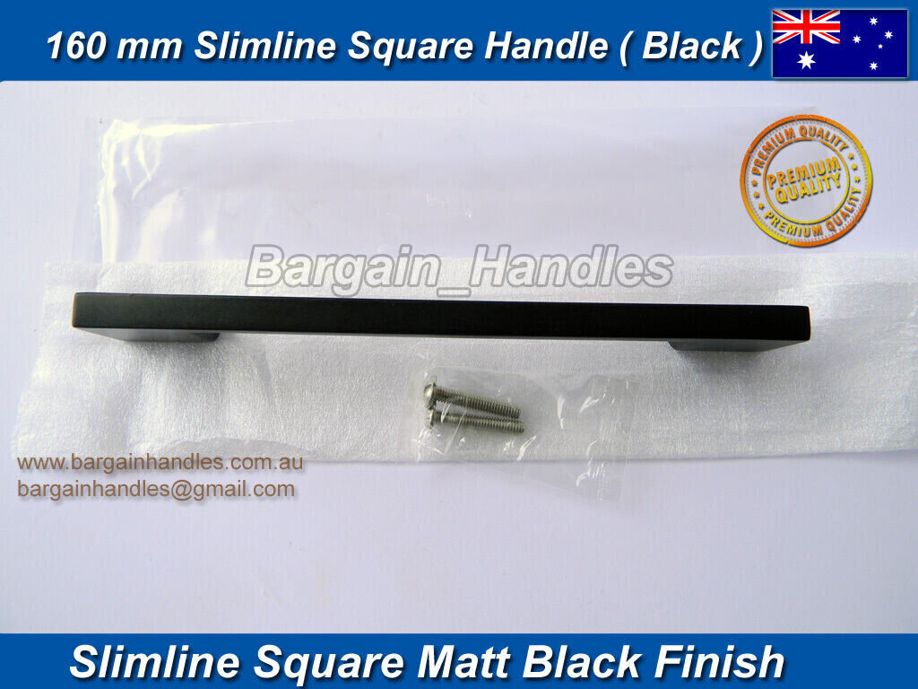 Kitchen Bathroom door handles 160 mm Slimline D Square Matt Black Finish