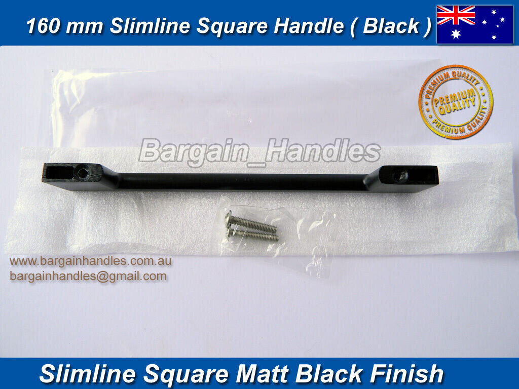 Kitchen Bathroom door handles 160 mm Slimline D Square Matt Black Finish